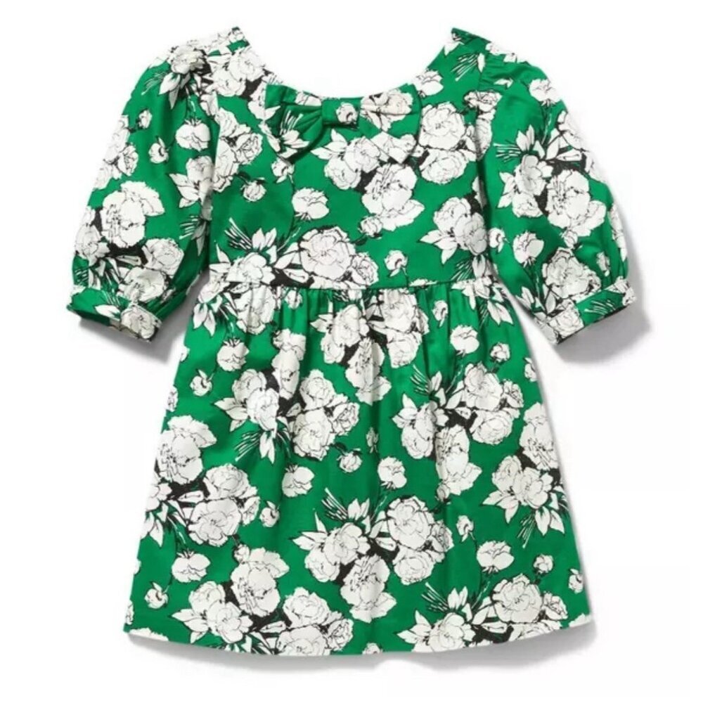 Janie & Jack Girls Green‎ Dress Sz 6 Jade Bow Floral Special Occasion Wedding